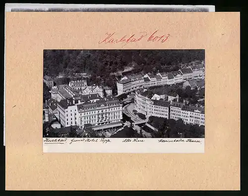 Fotografie Brück & Sohn Meissen, Ansicht Karlsbad, Blick auf die Alte Wiese, Marienbader Strasse mit Grand Hotel Pupp