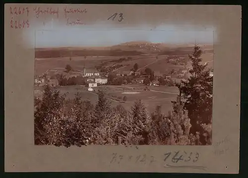 Fotografie Brück & Sohn Meissen, Ansicht Ebersbach i. Sa., Blick vom Humboldthaus auf den Fussballplatz