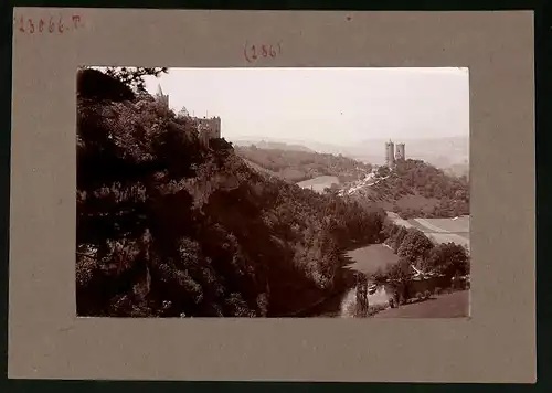 Fotografie Brück & Sohn Meissen, Ansicht Rudelsburg, Blick auf die Rudelsburg und Schloss Saaleck