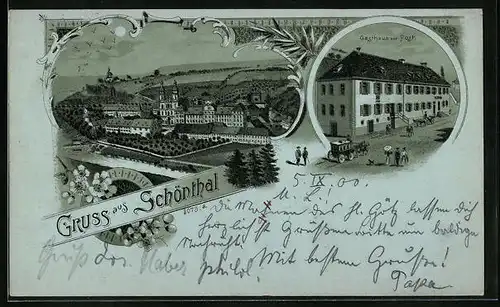 Lithographie Schönthal, Gasthaus zur Post, Kloster