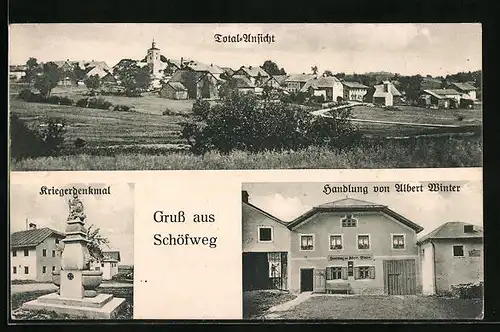 AK Schöfweg, Handlung von Albert Winter, Kriegerdenkmal, Totalansicht