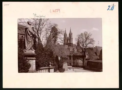 Fotografie Brück & Sohn Meissen, Ansicht Meissen i. Sa., Freiheit mit König Albert-Denkmal, Geschäft Rudolf Gruner, Dom