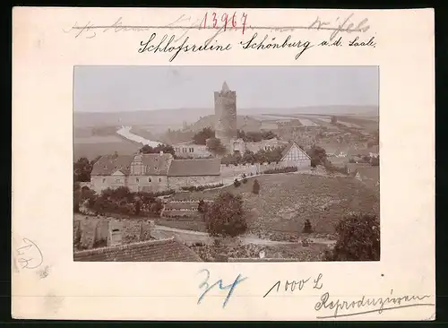 Fotografie Brück & Sohn Meissen, Ansicht Schönburg a. d. Saale, Blick auf die Schlossruine mit Umgebung