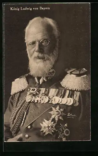 AK König Ludwig III. von Bayern in Uniform mit Ordenspange und Epauletten