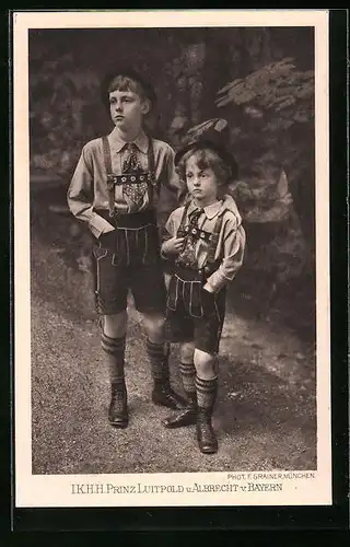 AK I. K. H. H. Prinz Luitpold und Albrecht von Bayern im Kindesalter in Lederhosen