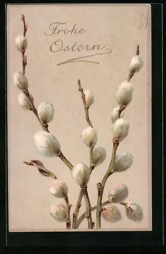 Künstler-AK Ostergrüsse mit Weidenkätzchen