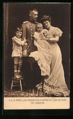 AK K. K. H. Prinz und Prinzessin Rupprecht von Bayern mit Kindern