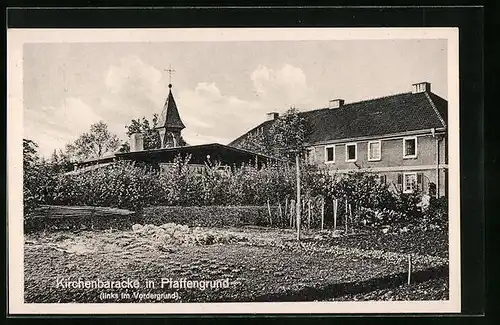 AK Pfaffengrund, Kirchenbaracke im Garten