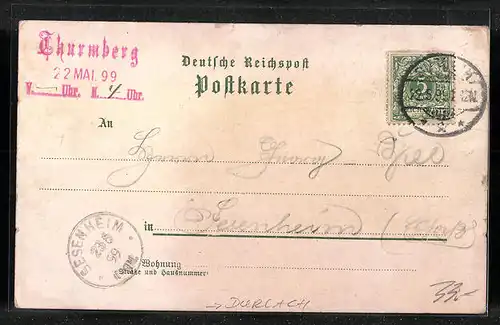 Lithographie Durlach, Thurmberg, Ortsansicht, Teilansicht mit Thurmberg