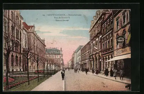 AK Ludwigshafen, Bismarkstrasse mit Conditorei