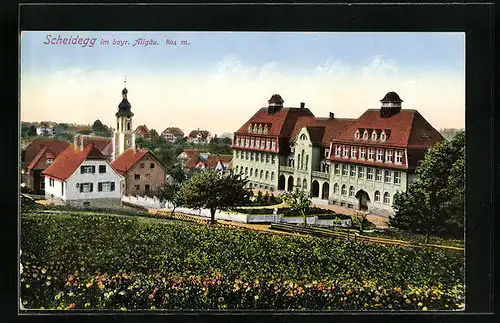 AK Scheidegg im bayr. Allgäu, Ortspartie mit Kirche