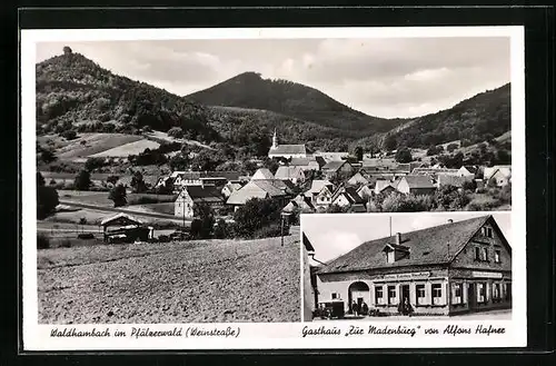AK Waldhambach im Pfälzerwald /Weinstrasse, Gasthaus Zur Madenburg, Teilansicht mit Kirche