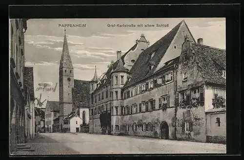 AK Pappenheim, Graf-Karl-Strasse mit altem Schloss