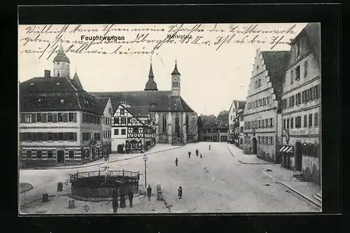 AK Feuchtwangen, Marktplatz mit Gasthof und Brunnen