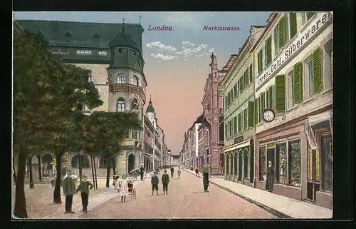 AK Landau, Marktstrasse mit Uhrengeschäft