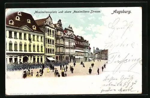 AK Augsburg, Maximiliansplatz und obere Maximilians-Strasse
