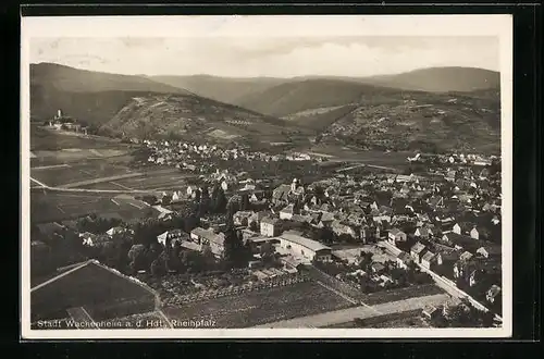 AK Wachenheim a. d. Hdt., Fliegeraufnahme des Ortes