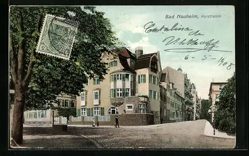 Künstler-AK Bad Nauheim, Kurstrasse mit Passanten