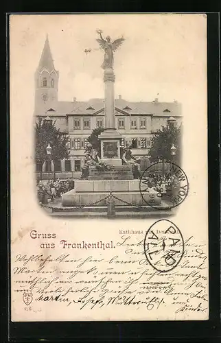 AK Frankenthal, Rathaus mit Denkmal