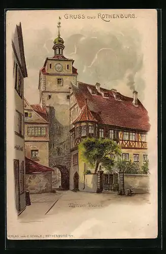 Künstler-AK Rothenburg, Ansicht des Weissen Thurms