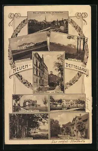 AK Neuen-Dettelsau, Totalansicht mit Schule, Kirche und Mutterhaus