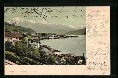 AK Tegernsee, Ortsansicht mit Alpen und See