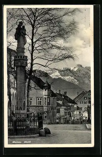 AK Murnau, Markt mit Denkmal