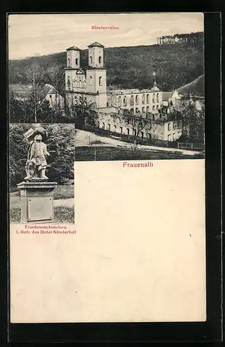 AK Frauenalb, Klosterruine, Friedensmännchen i. Hofe des Hotel Klosterhof