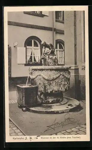 AK Karlsruhe, Brunnen an der Kleinen Kirche