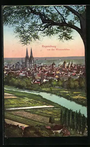 AK Regensburg, Teilansicht von den Winzererhöhen gesehen