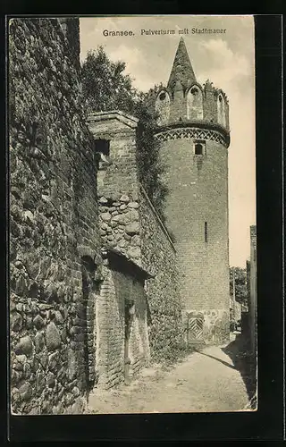 AK Gransee, Pulverturm mit Stadtmauer