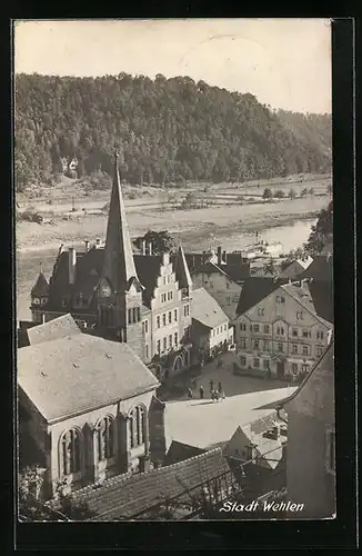 AK Wehlen, Ortspartie mit Kirche