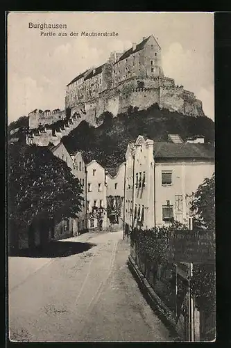 AK Burghausen, Partie aus der Mautnerstrasse mit Bäumen