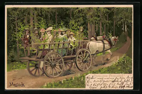 Künstler-AK Alfred Mailick: Gesellschaft unterwegs mit Kutsche