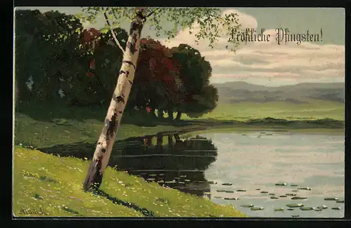 Künstler-AK Alfred Mailick: Fröhliche Pfingsten, Birke am Ufer