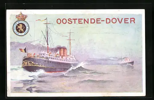 Künstler-AK Reklame, Belgisches Passagierschiff Oostende-Dover