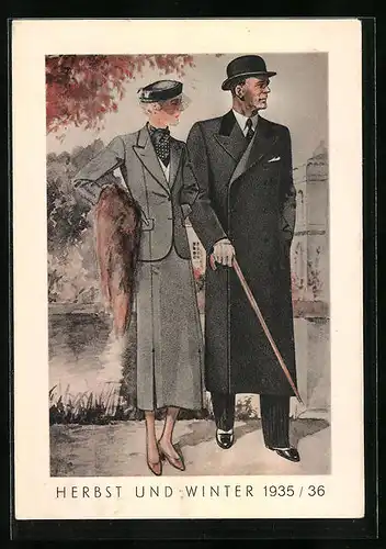 AK Reklame für die Herbst- und Winterkollektion 1935 /36 mit elegantem Paar