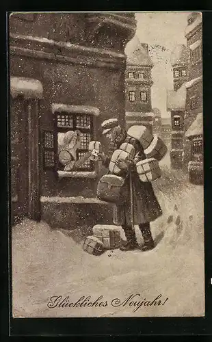 AK Briefträger stellt die Weihnachtspost zu