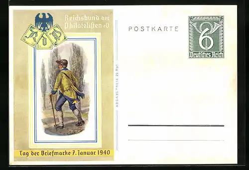 Künstler-AK Reichsbund der Philatelisten, Tag der Briefmarke 7.1.1940, Briefträger, Ganzsache