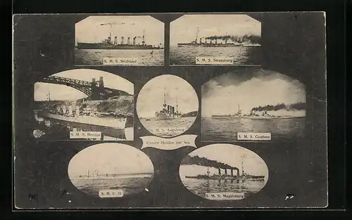 AK Unsere Helden zur See - Kriegsschiffe und U-Boote