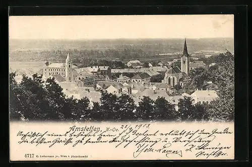 AK Amstetten, Fernblick auf die Dächer der Stadt