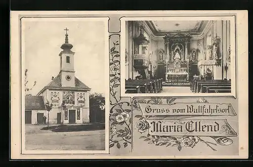 AK Maria Ellend, Wallfahrtskirche mit Innenansicht