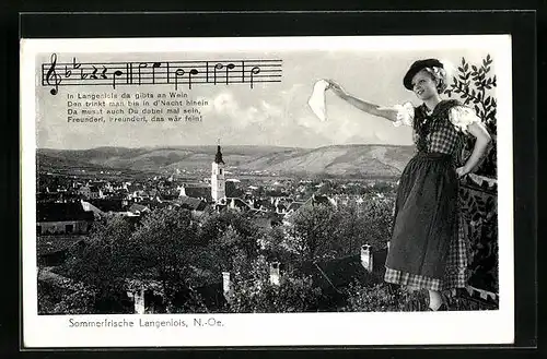 AK Langenlois, Totalansicht mit Trachtenbild