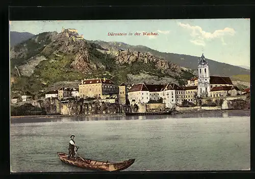 AK Dürnstein /Wachau, Totalansicht mit Flusspartie