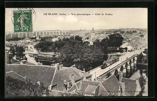 AK Le Blanc, Vue panoramique, Côté du Viaduc