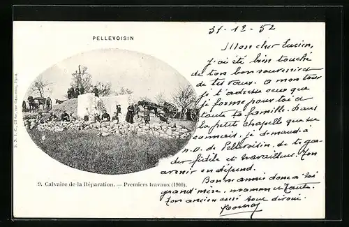 AK Pellevoisin, Calvaire de la Réparation, Premiers travaux 1900