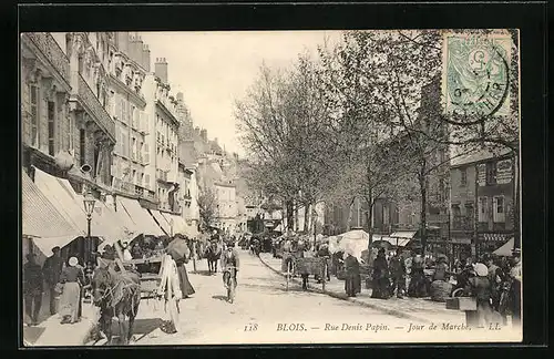 AK Blois, Rue Denis Papin, Jour de Marché, Strassenpartie