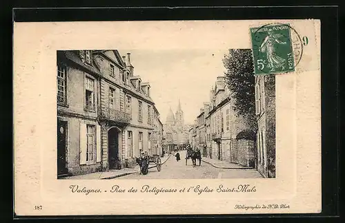 AK Valognes, Rue des Religieuses et l'Eglise Saint-Malo