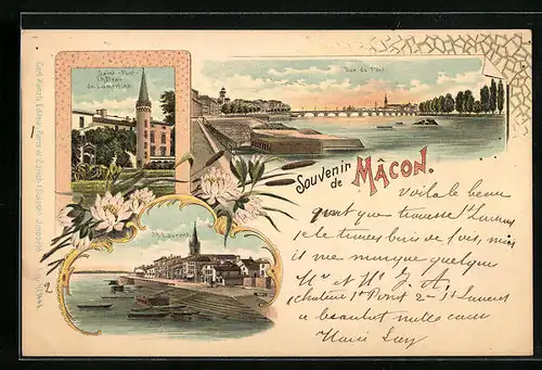 Lithographie Macon, Saint-Pont-Chateau de Lamartine, St. Laurent