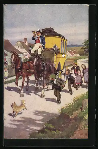 Künstler-AK Paul Hey: Verein für das Deutschtum im Ausland, Nr. 19, Trara, die Post ist da!